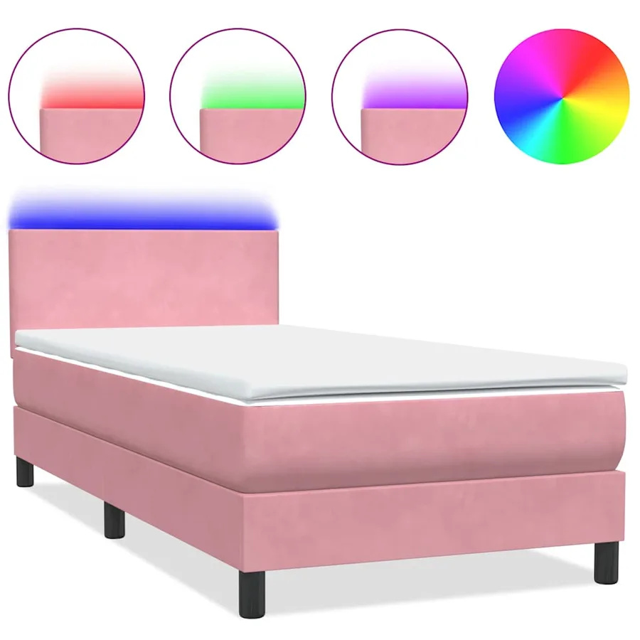 Sommier à lattes de lit avec matelas et LED rose 80x210 cm velours - 2