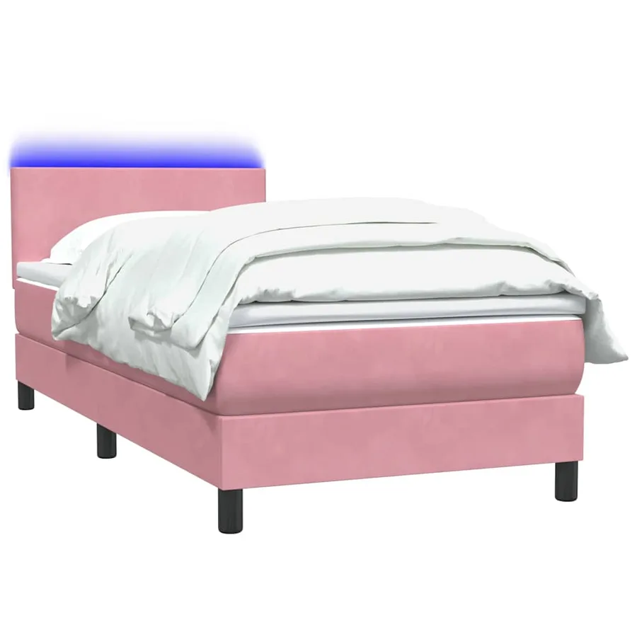 Sommier à lattes de lit avec matelas et LED rose 80x210 cm velours - 3