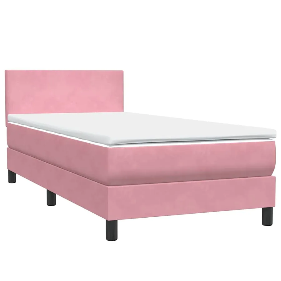 Sommier à lattes de lit avec matelas et LED rose 80x210 cm velours - 5