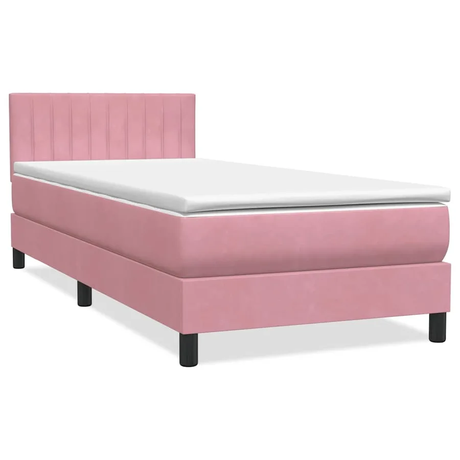 Sommier à lattes de lit avec matelas et LED rose 80x210 cm velours - 3