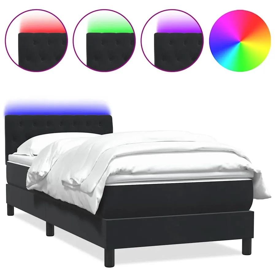 Sommier à lattes de lit avec matelas et LED noir 80x210 cm velours - 2