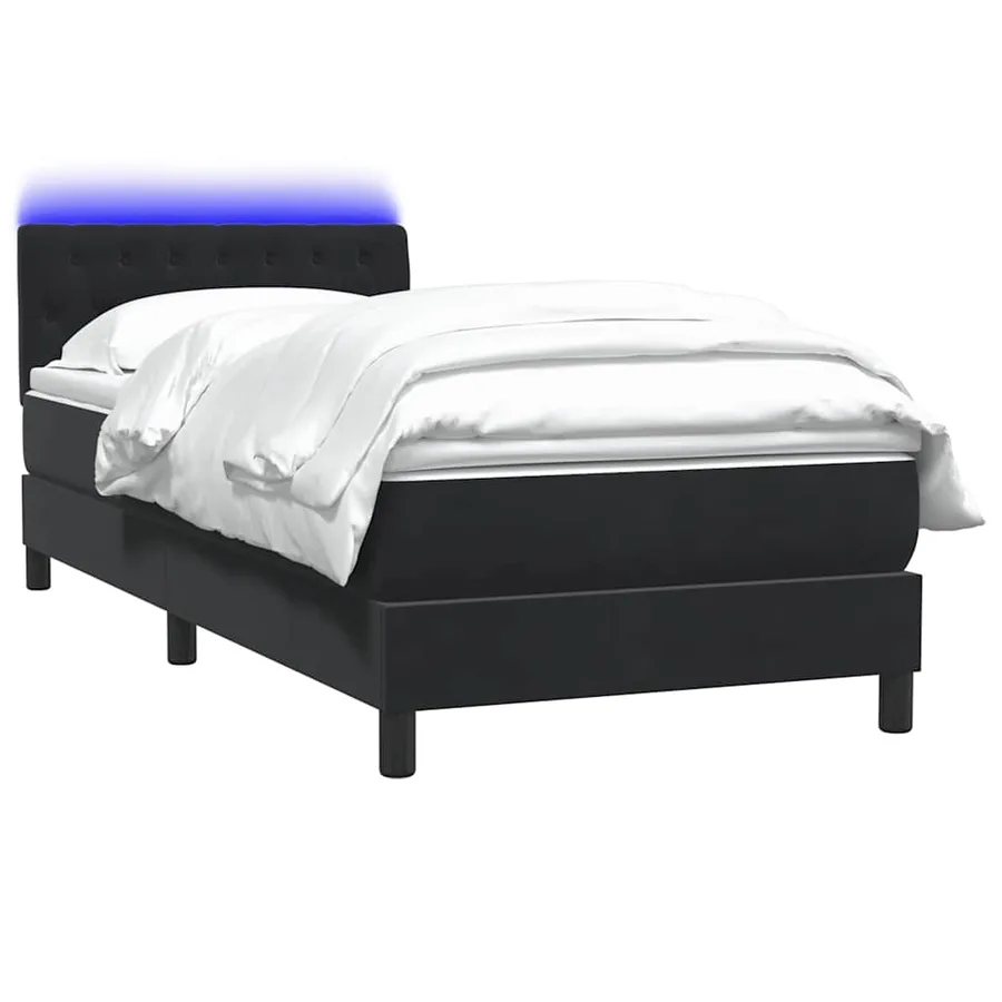 Sommier à lattes de lit avec matelas et LED noir 80x210 cm velours - 3