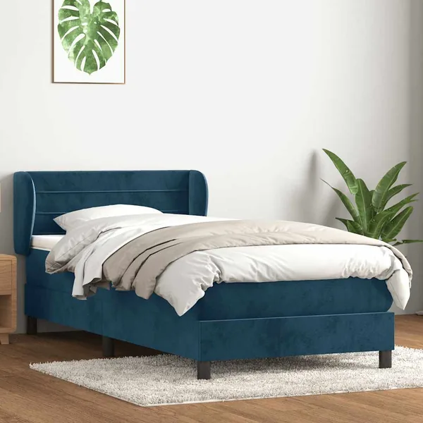 Sommier à lattes de lit et matelas bleu foncé 80x210 cm velours