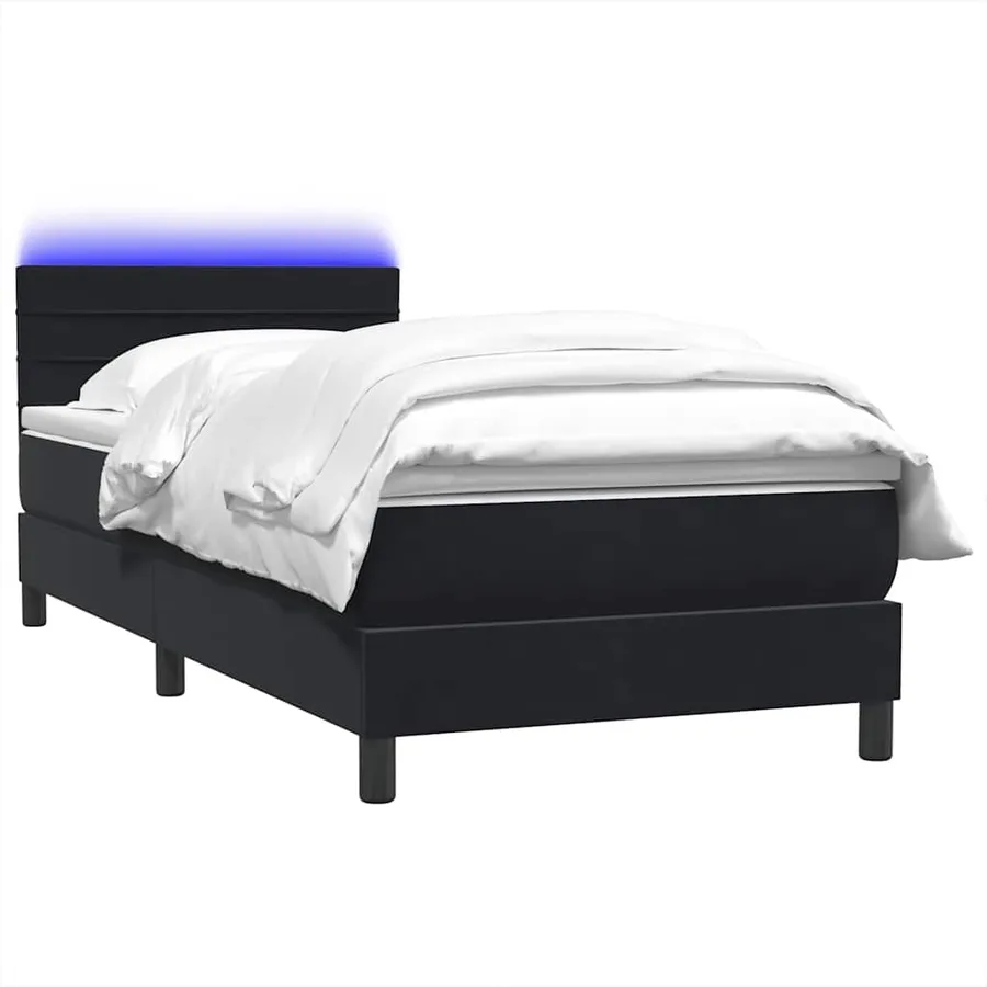 Sommier à lattes de lit avec matelas et LED noir 80x210 cm velours - 3