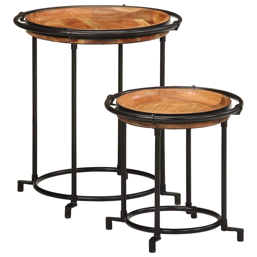 Ensemble de table d'appoint 2 pcs bois massif d'acacia - 12