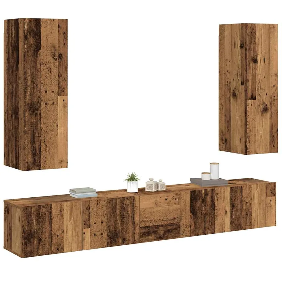 Meubles TV muraux 5 pcs vieux bois bois d'ingénierie - 3