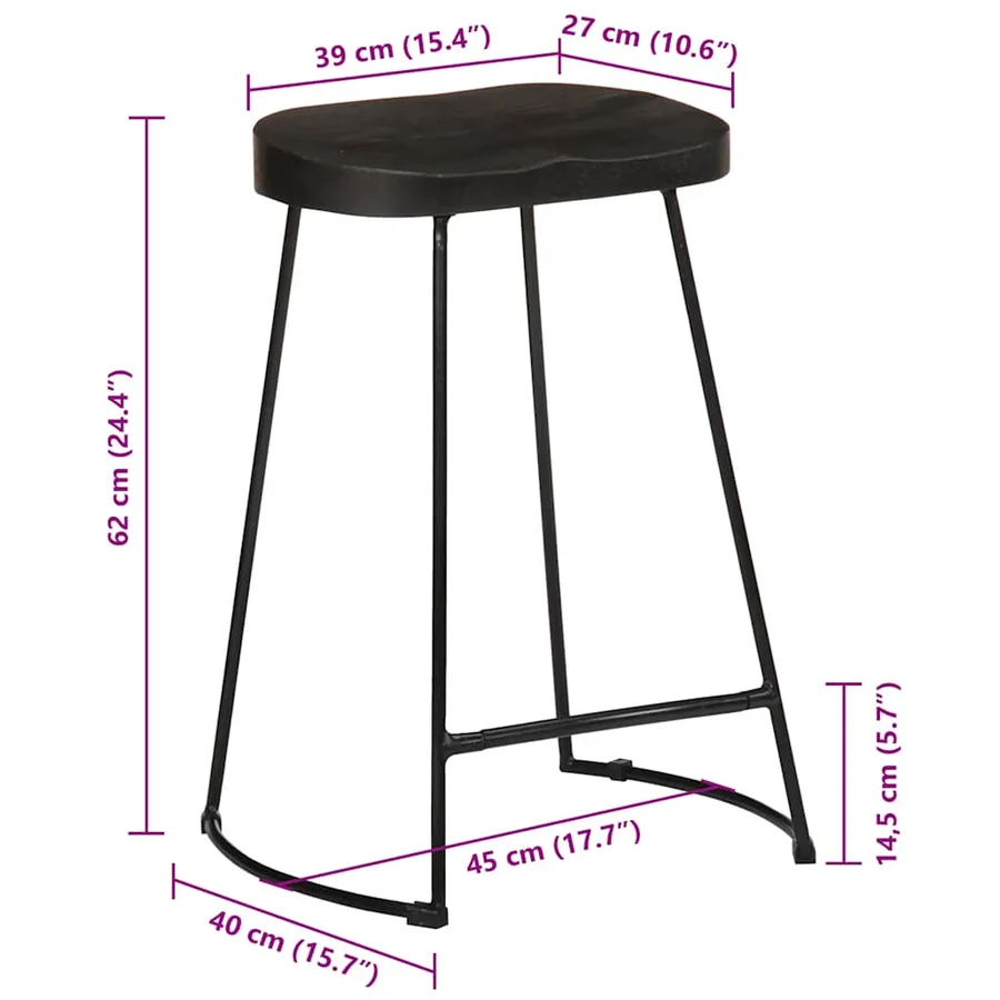Tabourets de bar lot de 2 noir 45x40x62 cm bois manguier massif - 8