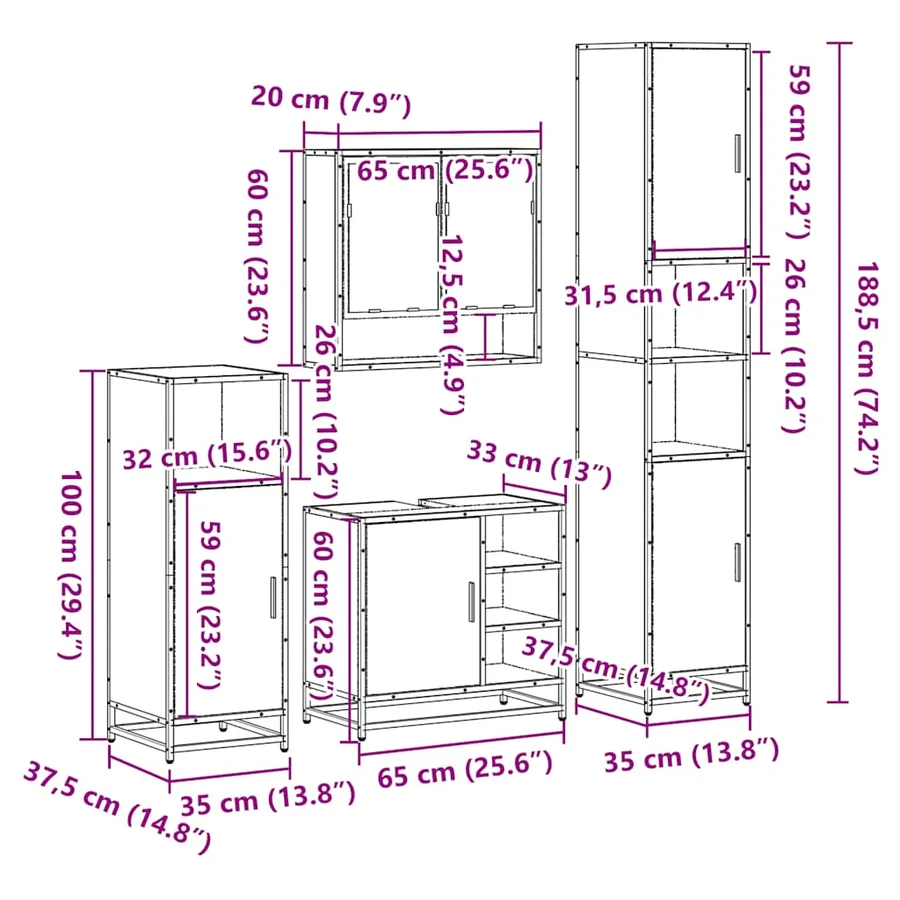Ensemble de meubles de salle de bain 4 pcs chêne sonoma - 11