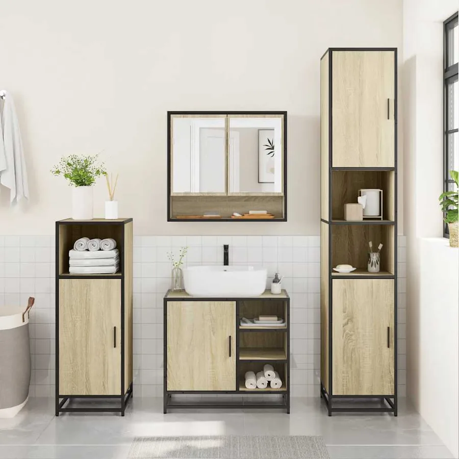 Ensemble de meubles de salle de bain 4 pcs chêne sonoma - 3