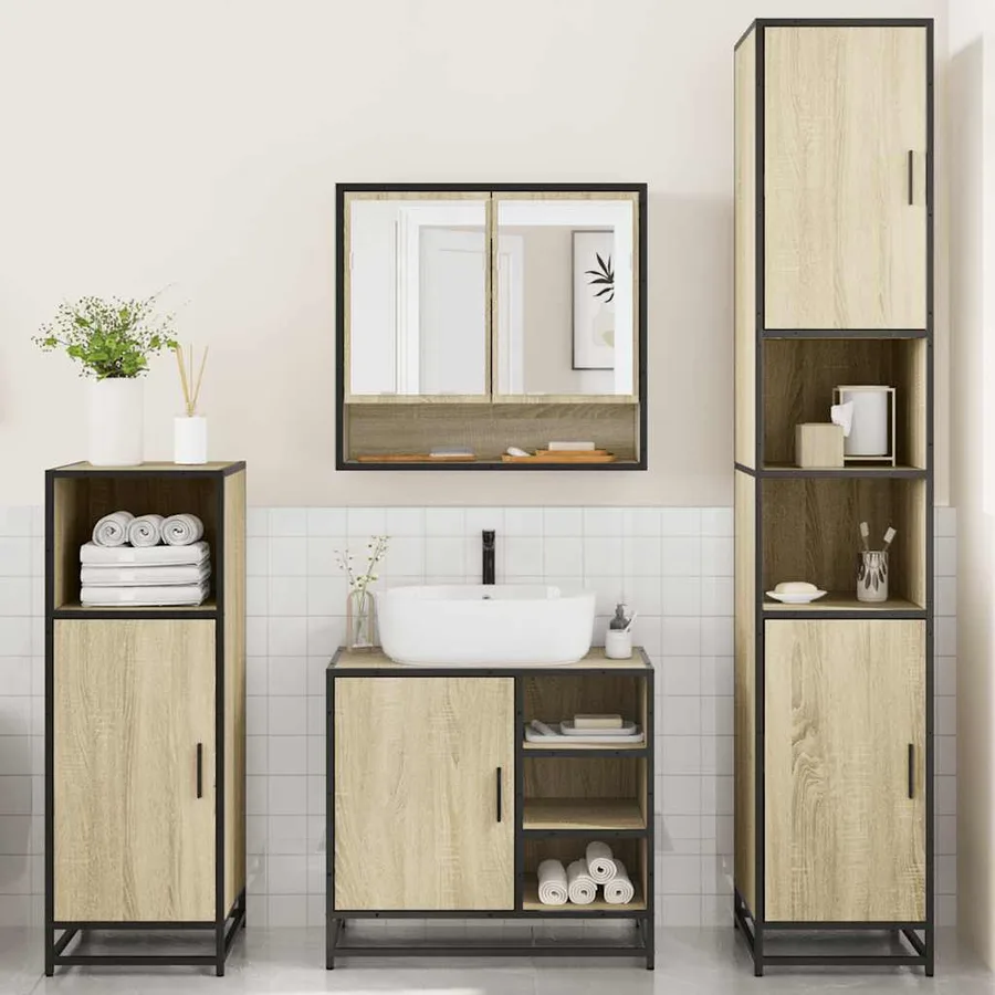 Ensemble de meubles de salle de bain 4 pcs chêne sonoma - 4