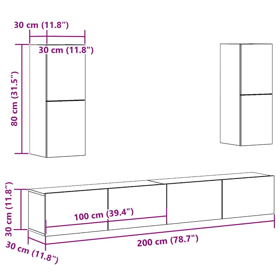 Ensemble de meuble TV mural 4 pcs chêne artisanal - 9