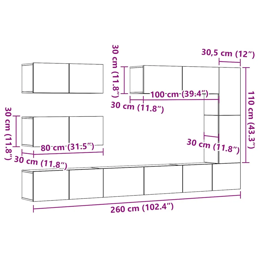 Ensemble de meuble TV mural 7 pcs chêne artisanal - 11