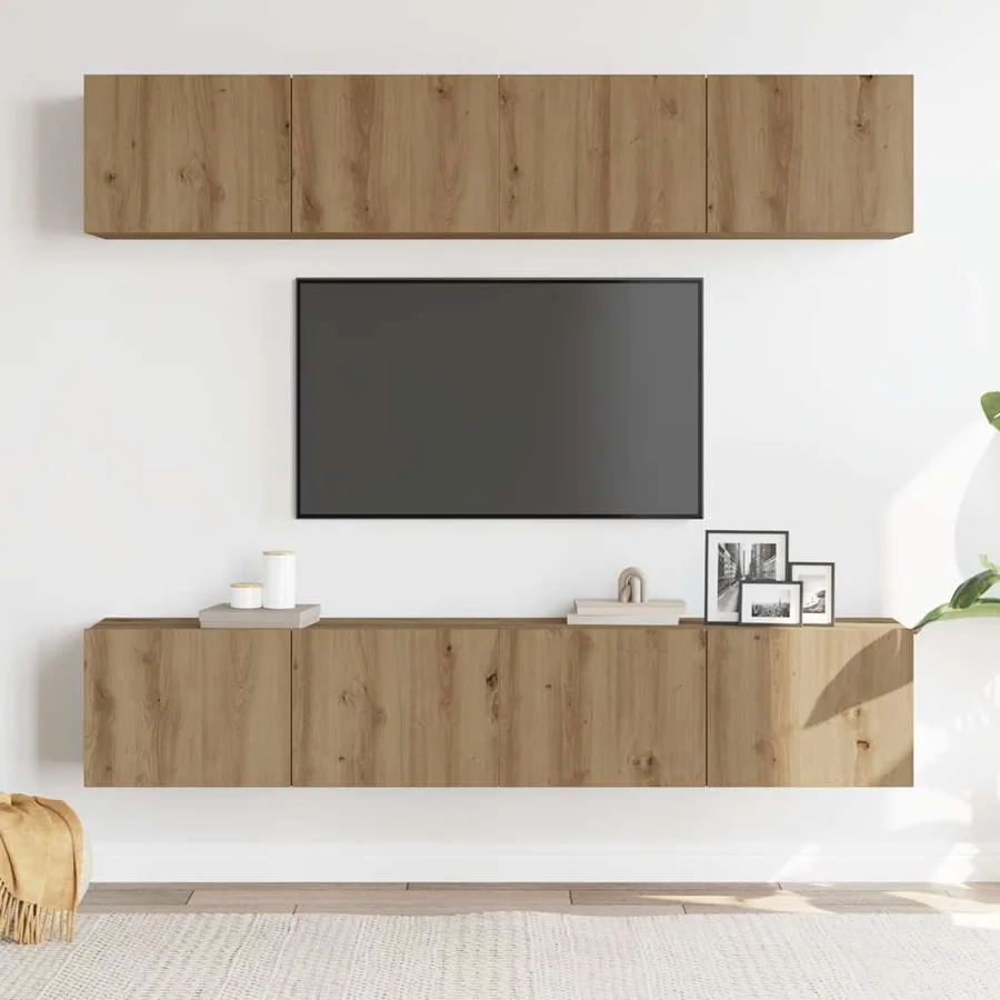 Meubles TV muraux 4 pcs chêne artisanal bois d'ingénierie - 3