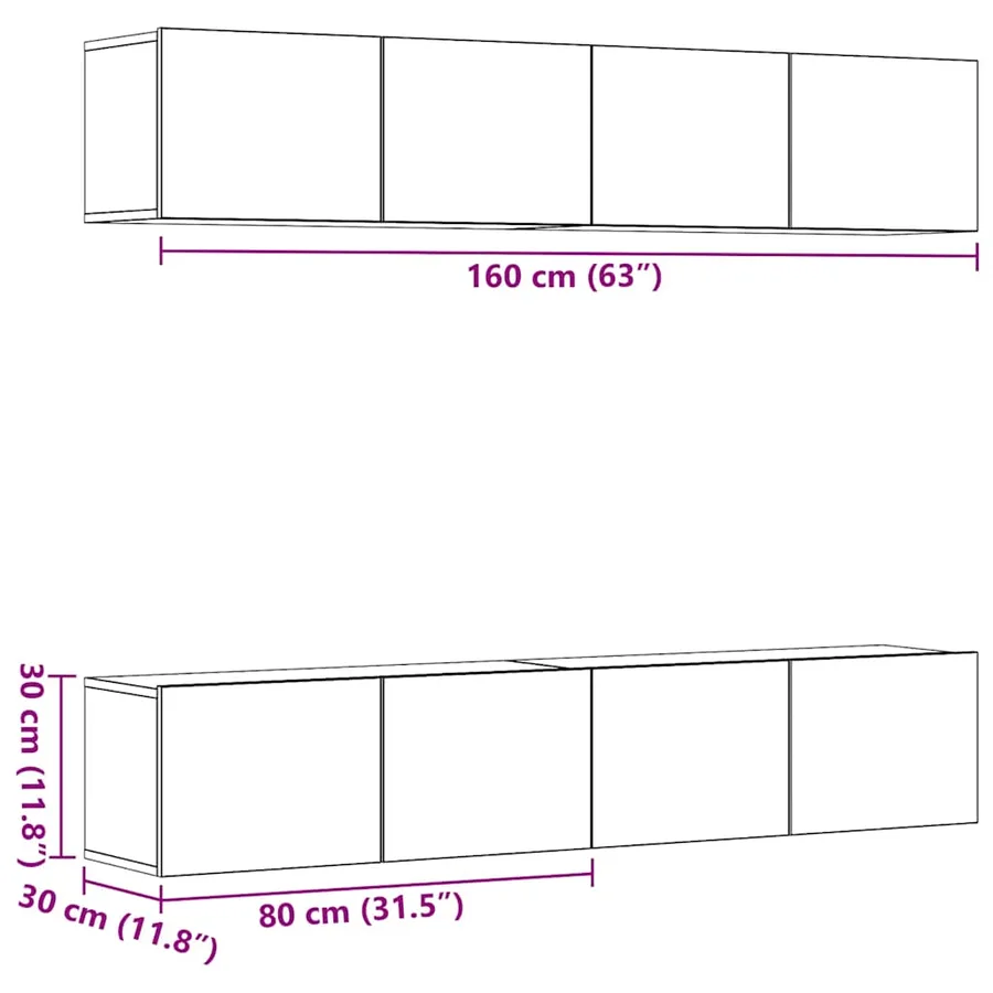 Meubles TV muraux 4 pcs chêne artisanal bois d'ingénierie - 7