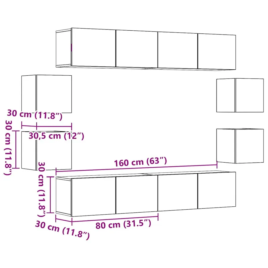 Ensemble de meuble TV mural 8 pcs chêne artisanal - 9