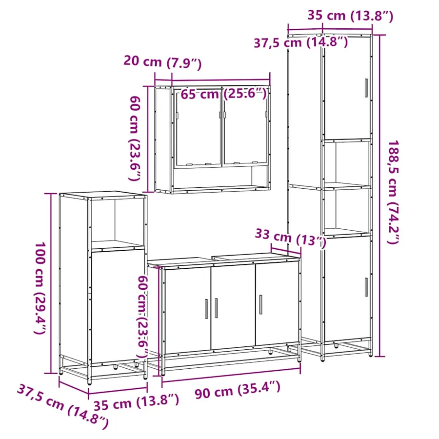 Ensemble meubles salle de bain 4 pcs chêne fumé bois ingénierie - 11