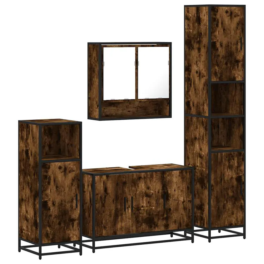 Ensemble meubles salle de bain 4 pcs chêne fumé bois ingénierie - 2