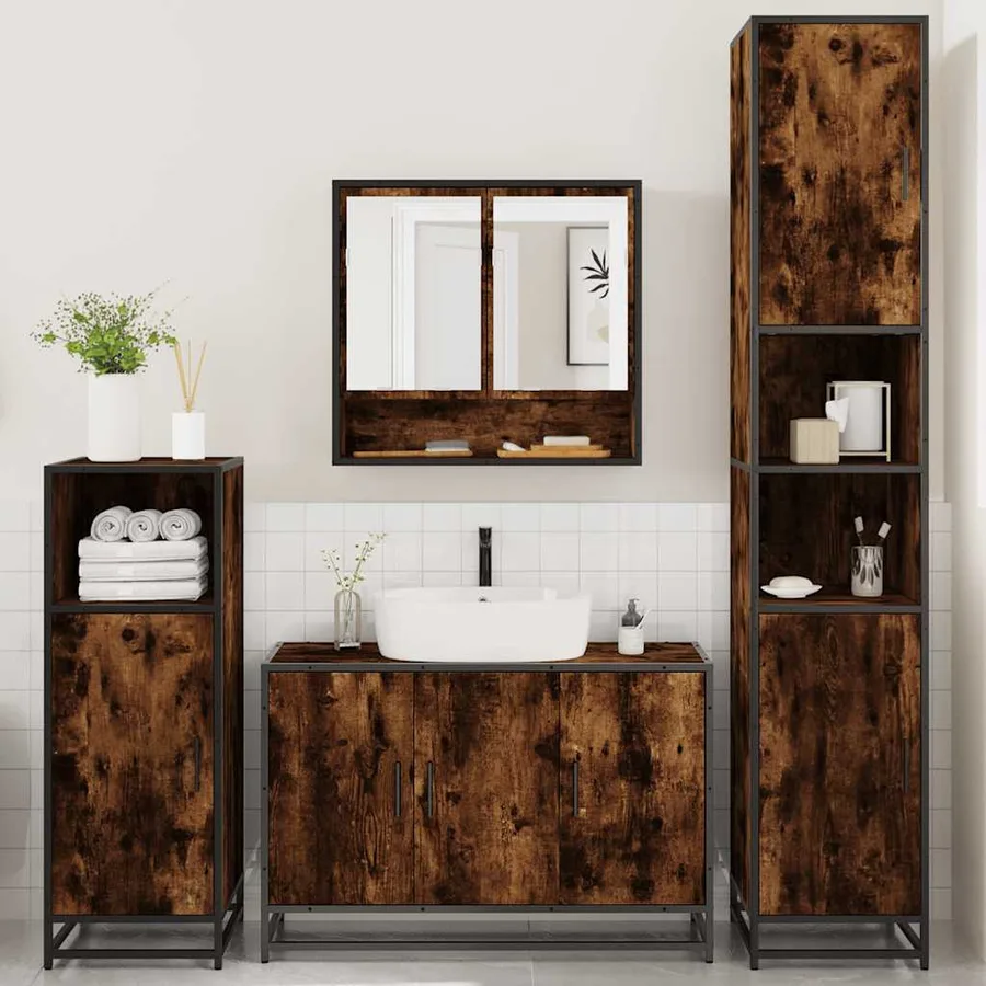 Ensemble meubles salle de bain 4 pcs chêne fumé bois ingénierie - 3