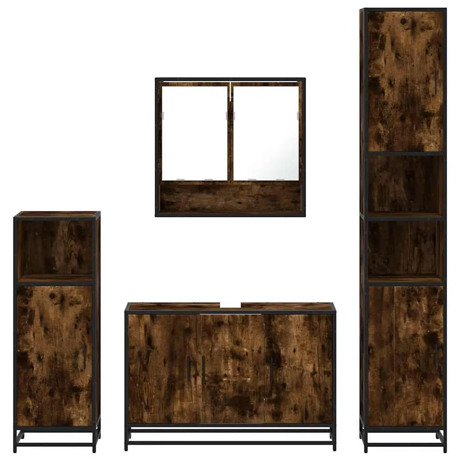 Ensemble meubles salle de bain 4 pcs chêne fumé bois ingénierie - 5