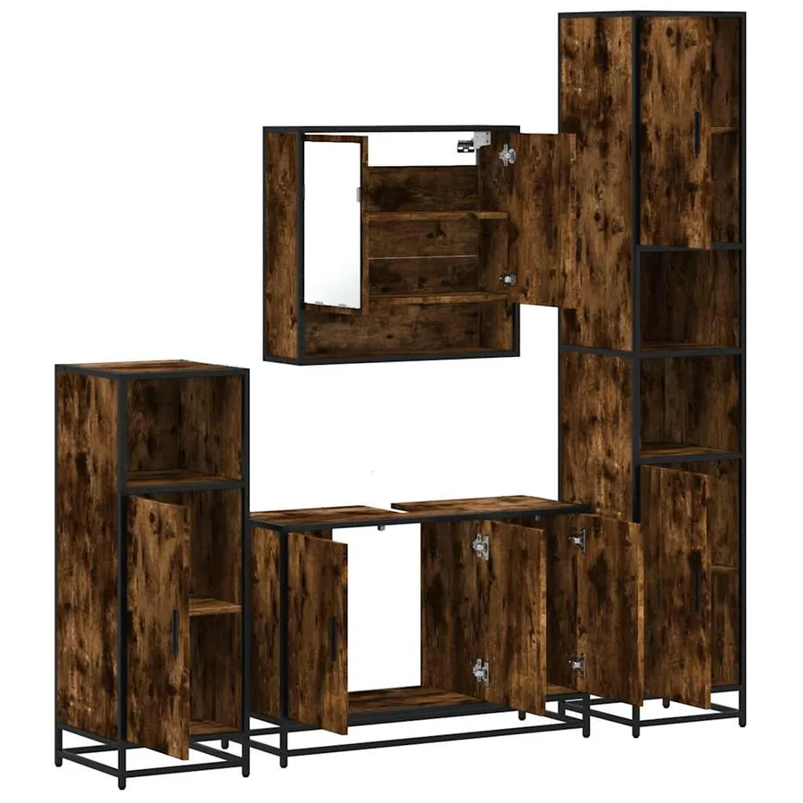 Ensemble meubles salle de bain 4 pcs chêne fumé bois ingénierie - 6