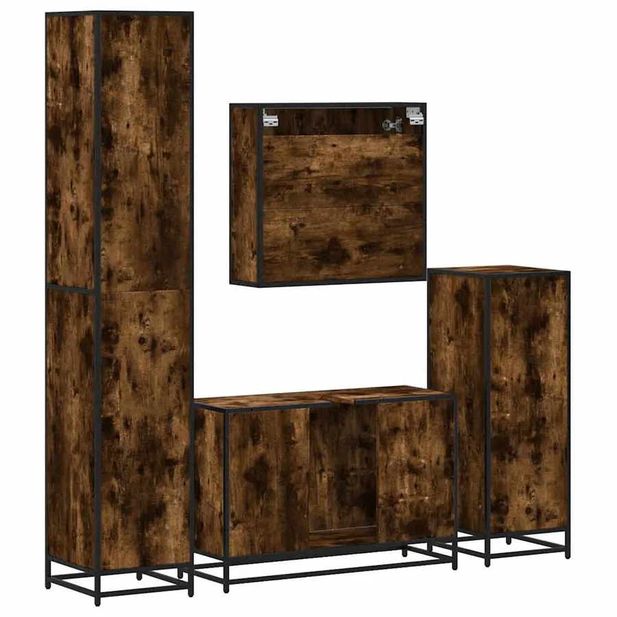 Ensemble meubles salle de bain 4 pcs chêne fumé bois ingénierie - 8