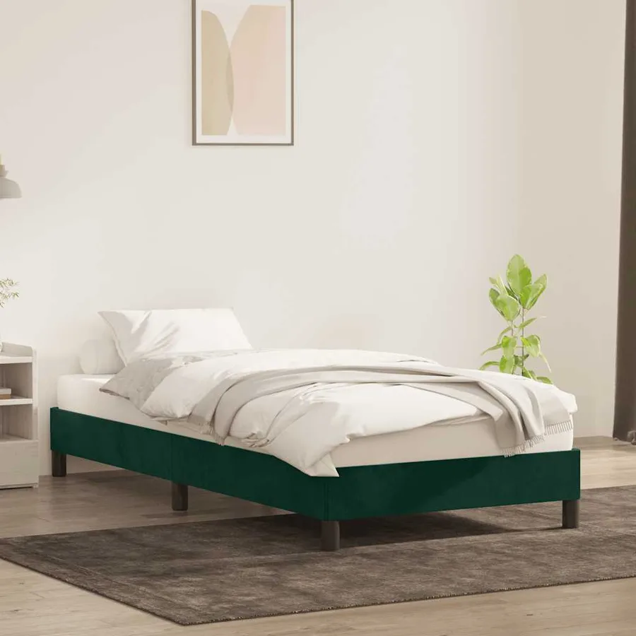 Cadre de lit sans matelas vert foncé 90x210 cm velours - 3