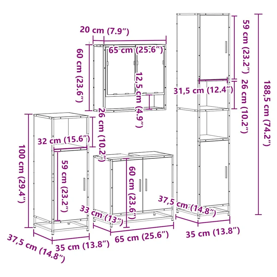 Ensemble meubles salle de bain 4 pcs chêne fumé bois ingénierie - 11