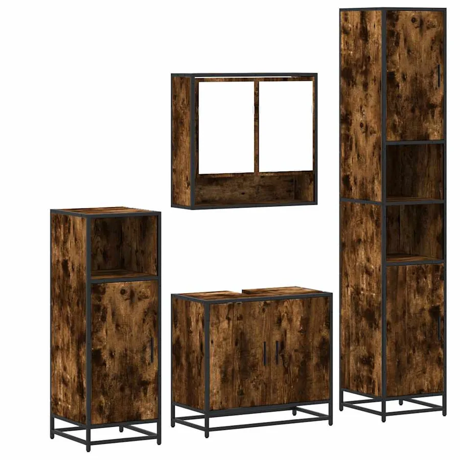Ensemble meubles salle de bain 4 pcs chêne fumé bois ingénierie - 2