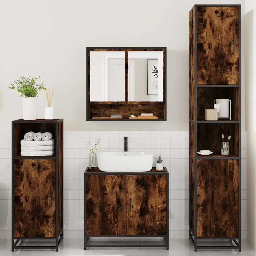 Ensemble meubles salle de bain 4 pcs chêne fumé bois ingénierie - 3