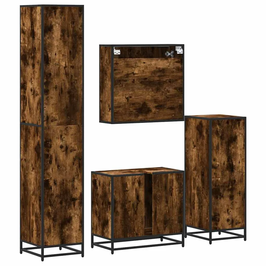 Ensemble meubles salle de bain 4 pcs chêne fumé bois ingénierie - 8