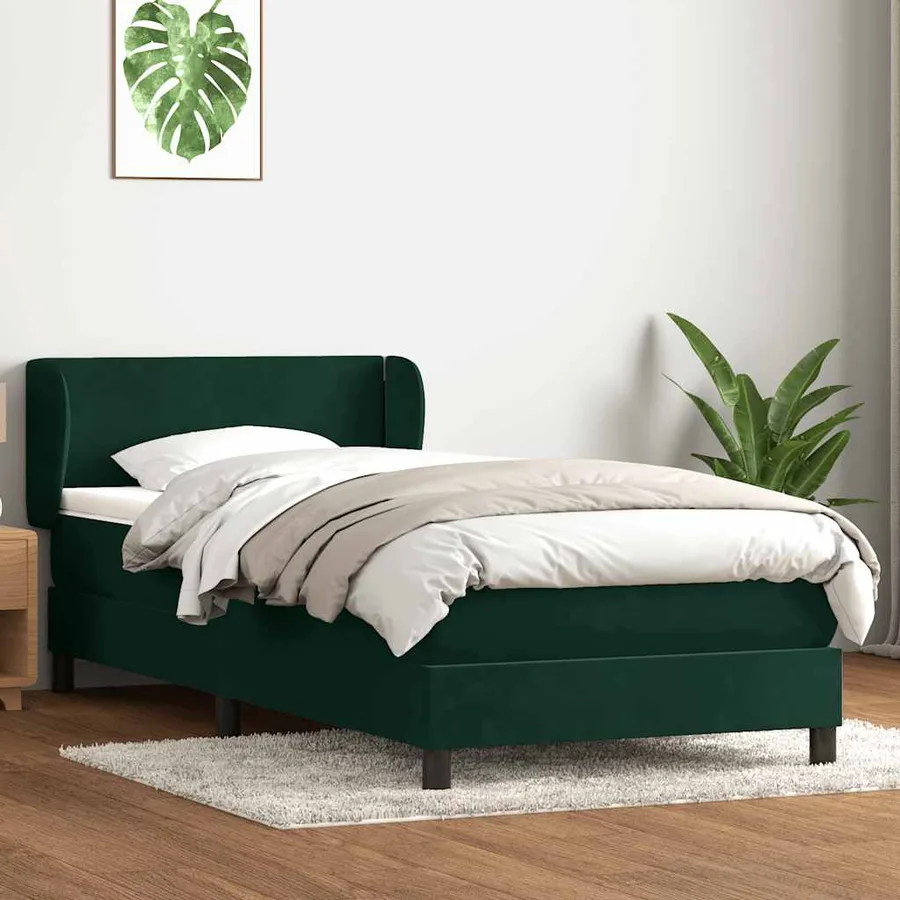 Sommier à lattes de lit et matelas vert foncé 90x210 cm velours - 3