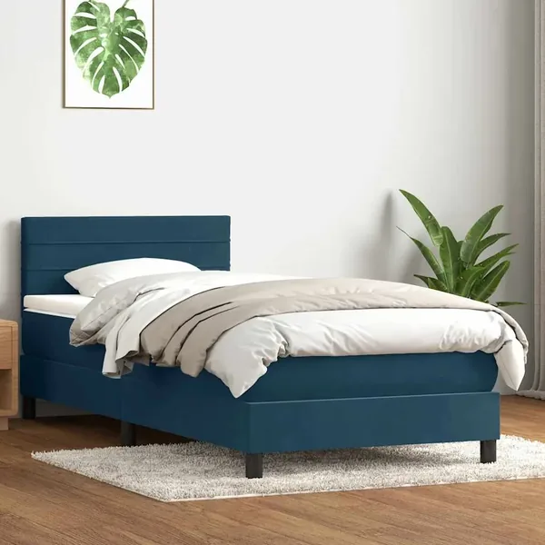 Sommier à lattes de lit et matelas bleu foncé 90x210 cm velours