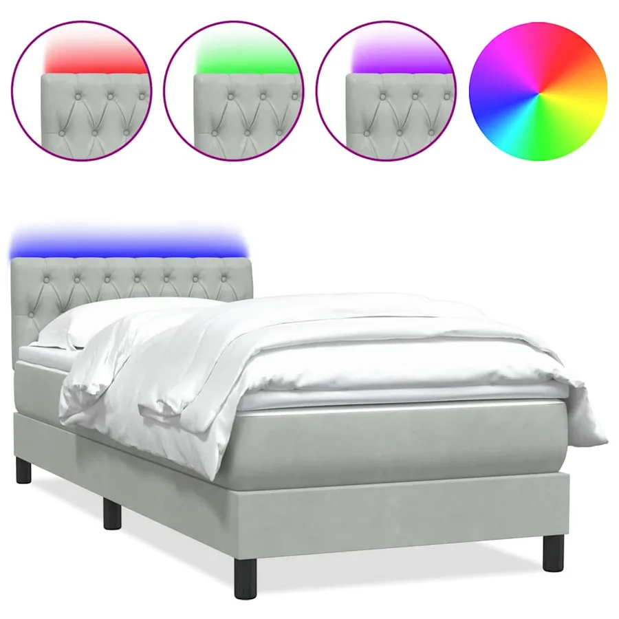 Sommier à lattes de lit et matelas et LED gris clair 90x210 cm velours - 2
