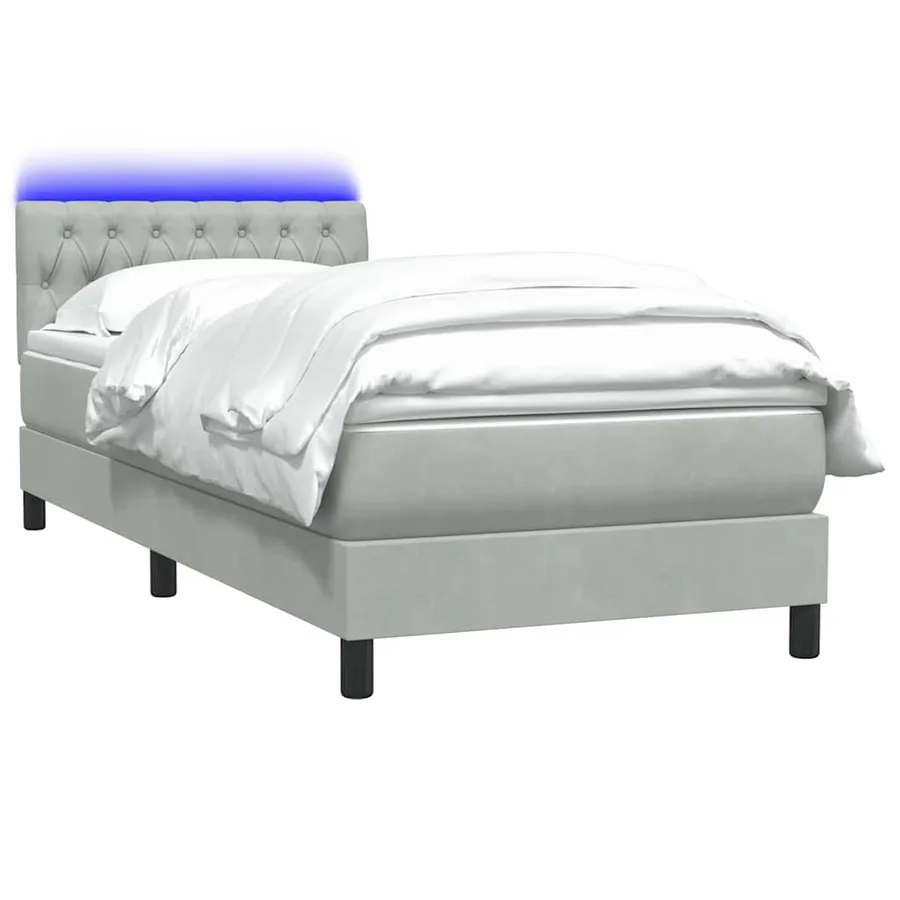 Sommier à lattes de lit et matelas et LED gris clair 90x210 cm velours - 3
