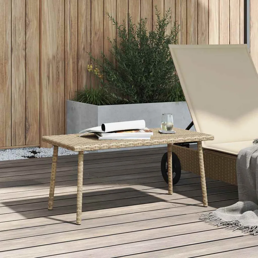 Table basse de jardin rectangulaire beige 80x40x37 cm rotin - 2