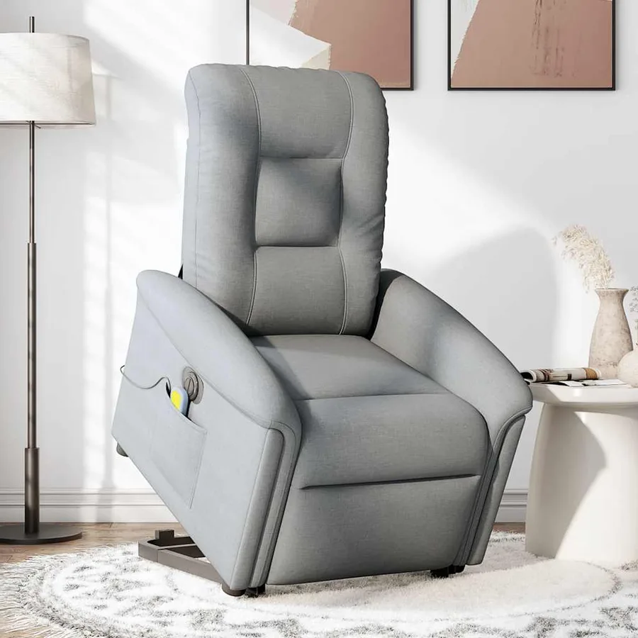 Fauteuil inclinable de massage électrique Gris clair Tissu - 3