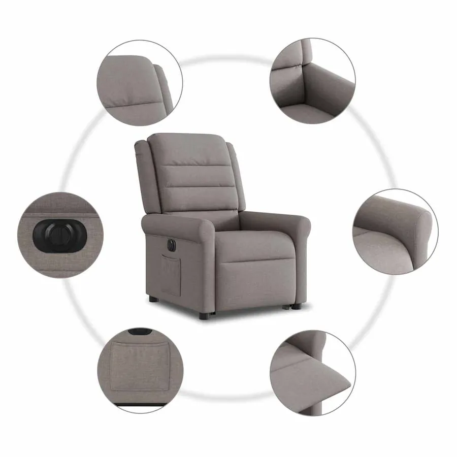 Fauteuil inclinable électrique taupe tissu - 11