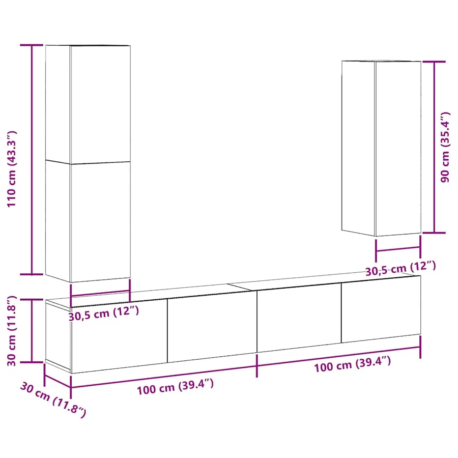 Ensemble de meuble TV mural 4 pcs chêne artisanal - 11