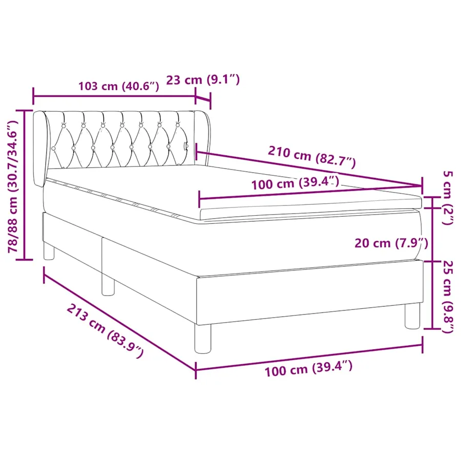 Sommier à lattes de lit avec matelas noir 100x210 cm velours - 12