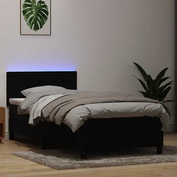 Sommier à lattes de lit avec matelas et LED noir 100x210 cm velours