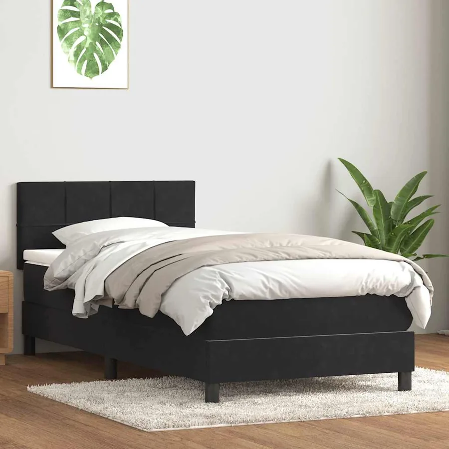 Sommier à lattes de lit avec matelas et LED noir 100x210 cm velours - 4