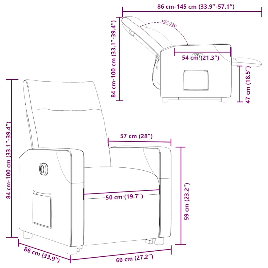 Fauteuil inclinable électrique gris clair tissu - 17
