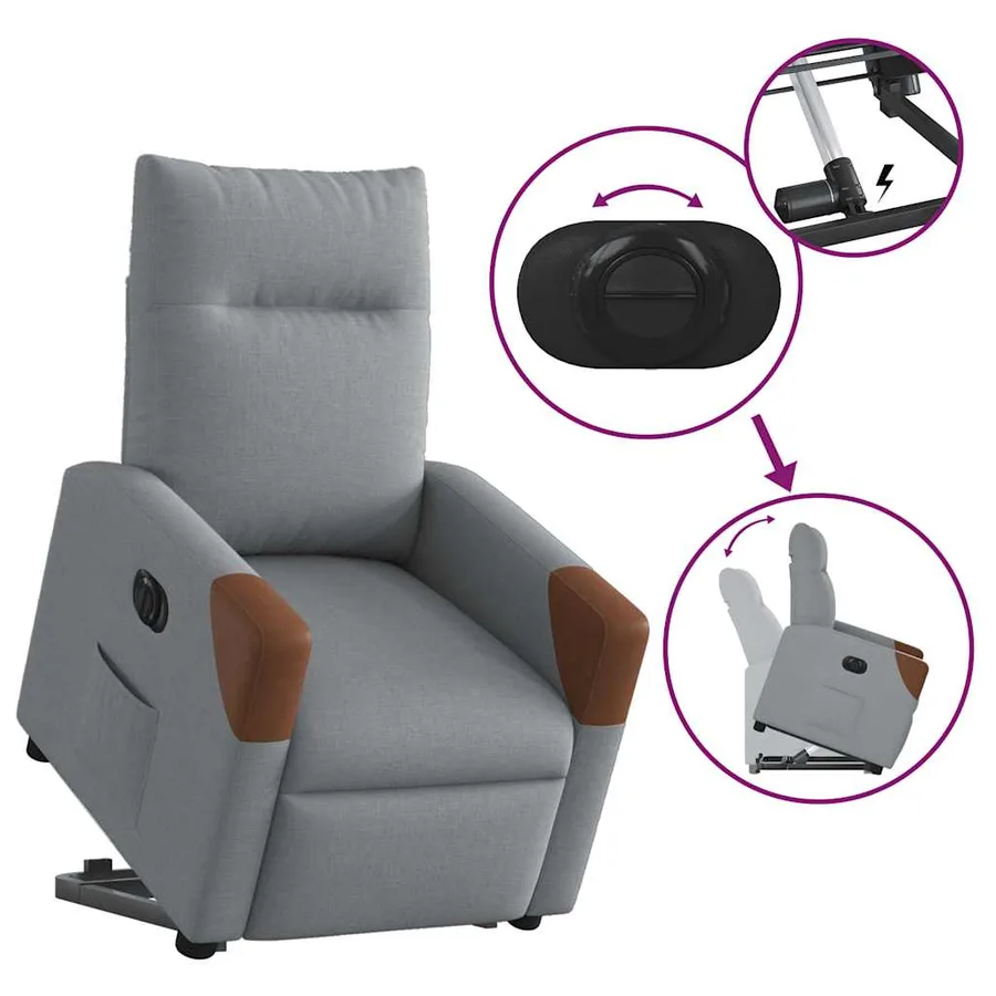 Fauteuil inclinable électrique gris clair tissu - 8