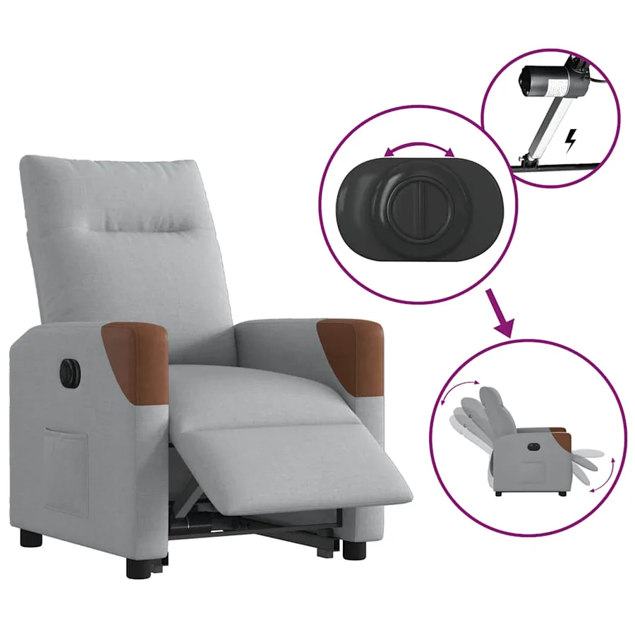 Fauteuil inclinable électrique gris clair tissu - 9