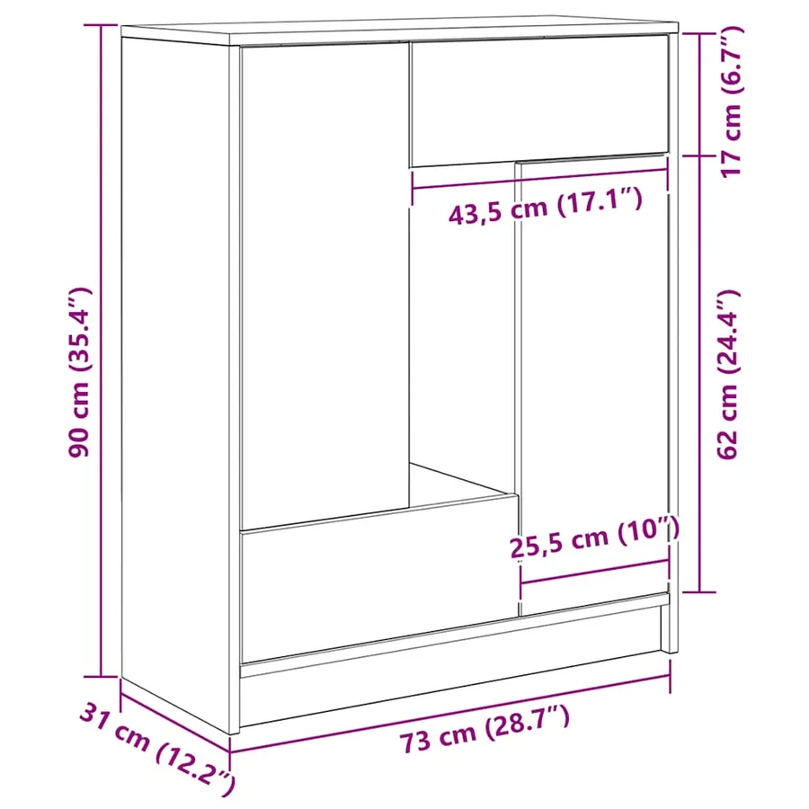 Buffet avec tiroirs et portes blanc 73x31x90 cm - 13