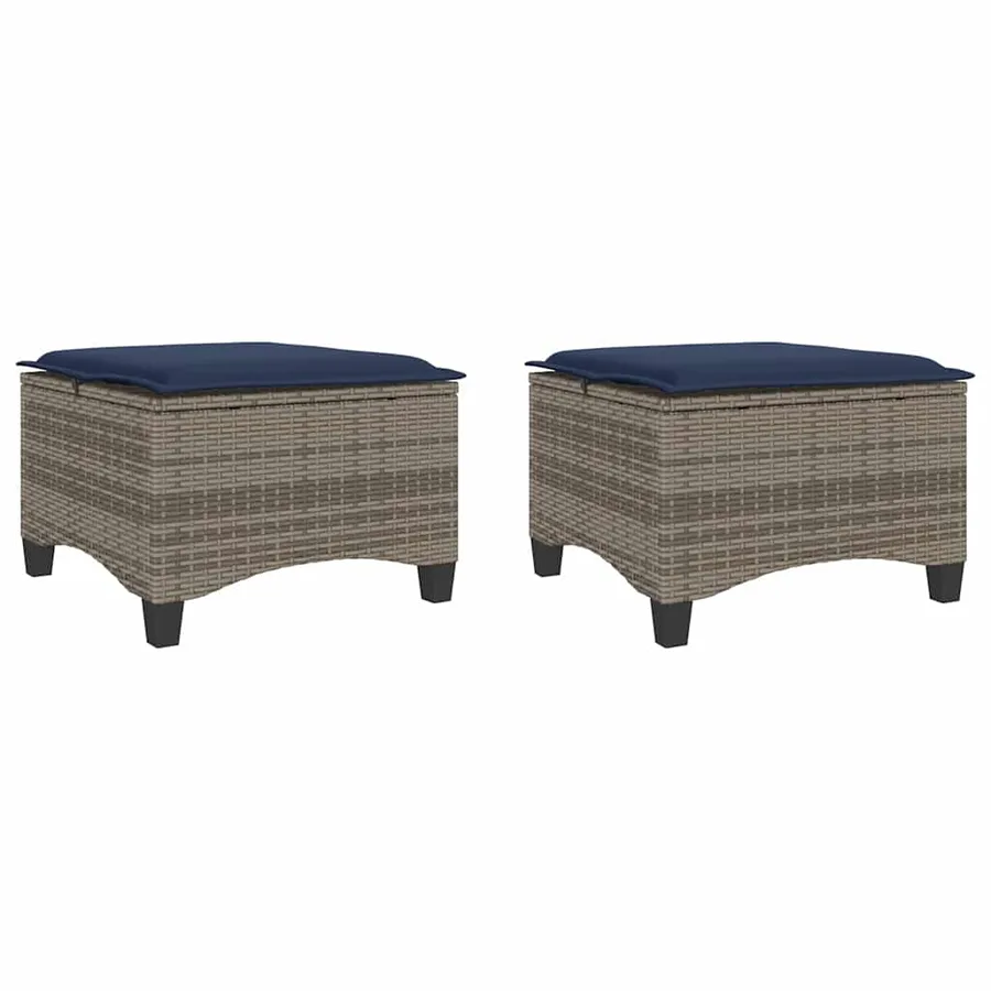 Tabourets jardin coussins 2 pcs gris 55x55x36 cm résine tressée - 2