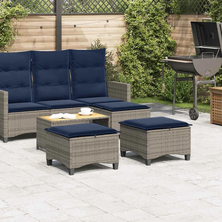 Tabourets jardin coussins 2 pcs gris 55x55x36 cm résine tressée - 3