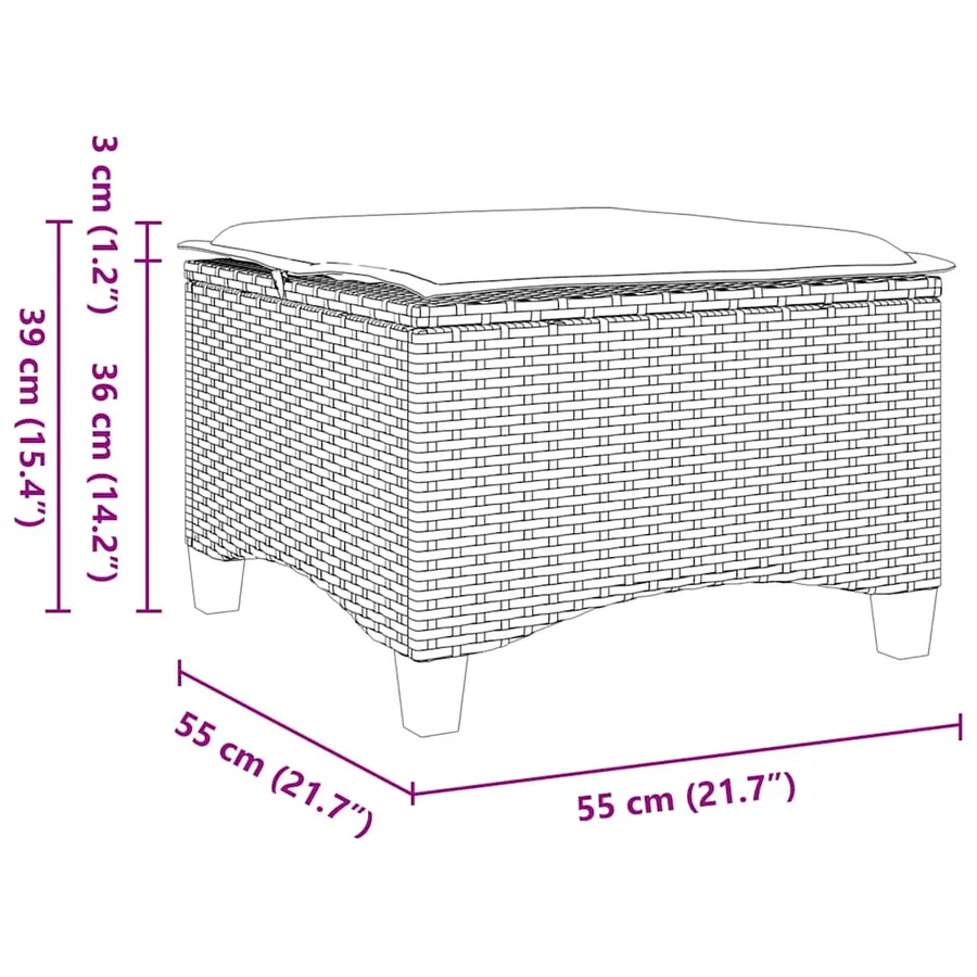 Tabourets jardin coussins 2 pcs gris 55x55x36 cm résine tressée - 8