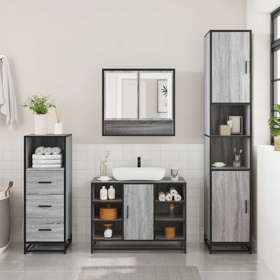 Ensemble de meubles de salle de bain 3 pcs Sonoma gris - 3