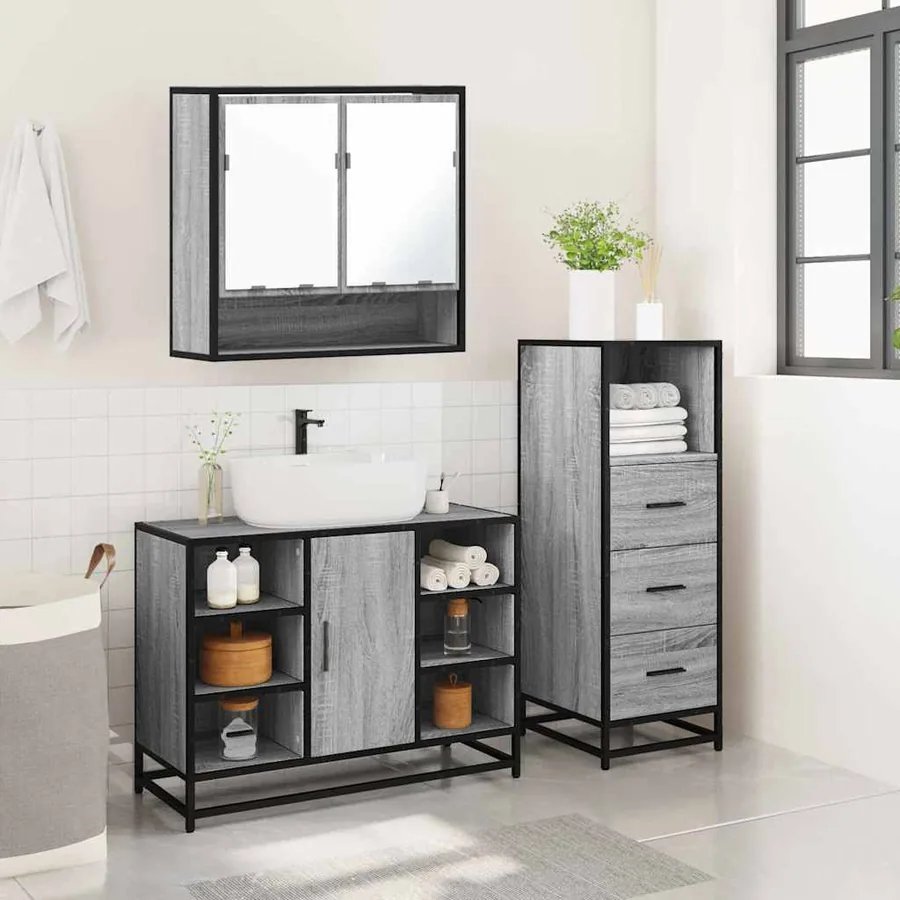 Ensemble de meubles de salle de bain 3 pcs Sonoma gris - 4